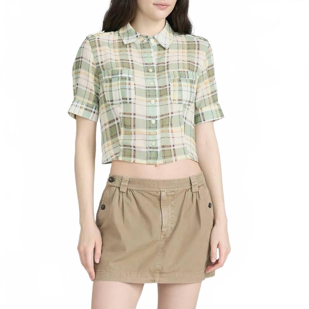 NEW FRAME utility shirt in jade green plaid